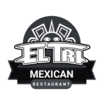 Black and white logo for "El Tri Mexican Restaurant" featuring bold stylized text and an Aztec-inspired sun design in the background.